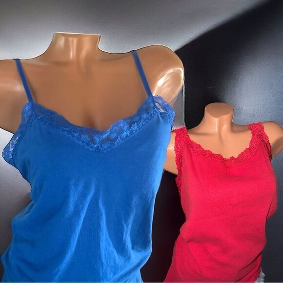 Rehab l 2 XL Lace trimmed Tanks l Royal Blue & Very Red l XXL l VGUC - Picture 1 of 13